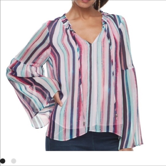 JENNIFER Lopez Medium shirred peasant too with chiffon construction - Picture 2 of 16